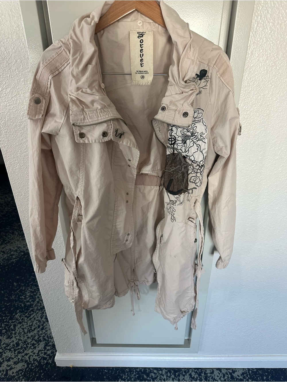 Light Beige Embroidered Utility Jacket - Forever 21